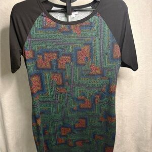 LuLaRoe Black and Multicolor Geometric Short Sleeve Dress
